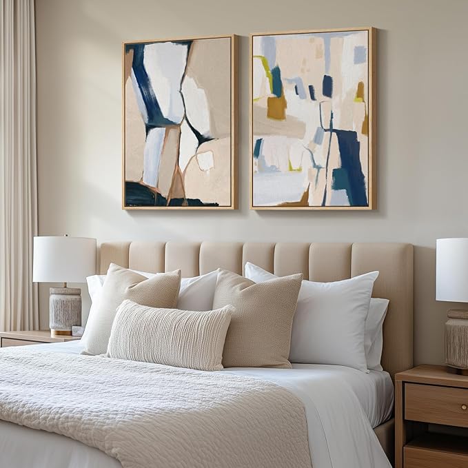Large Framed Neutral Abstract Wall Art