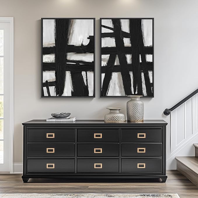 Large Framed Black and White Abstract Wall Art