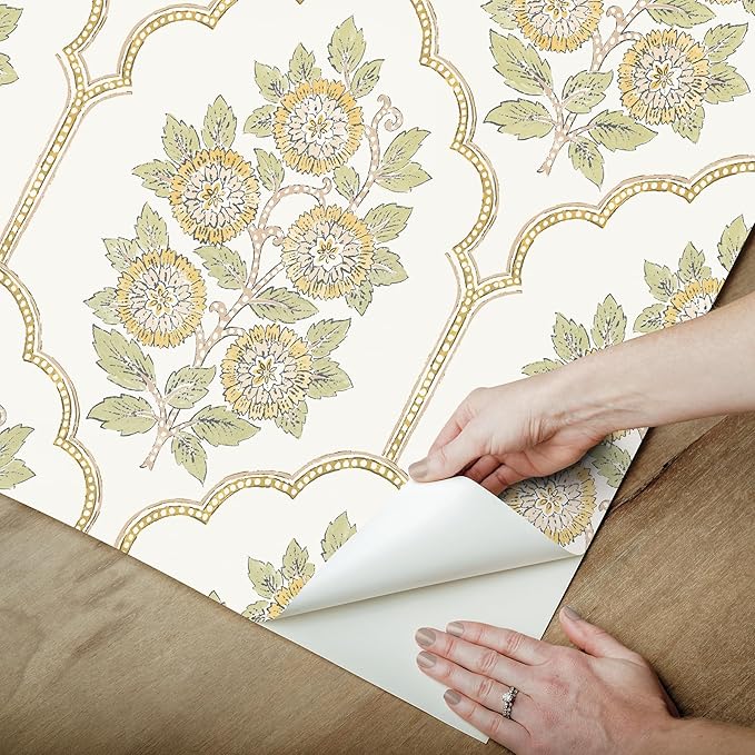 NuWallpaper x Society Social Floral Bazaar Ochre Peel and Stick Wallpaper