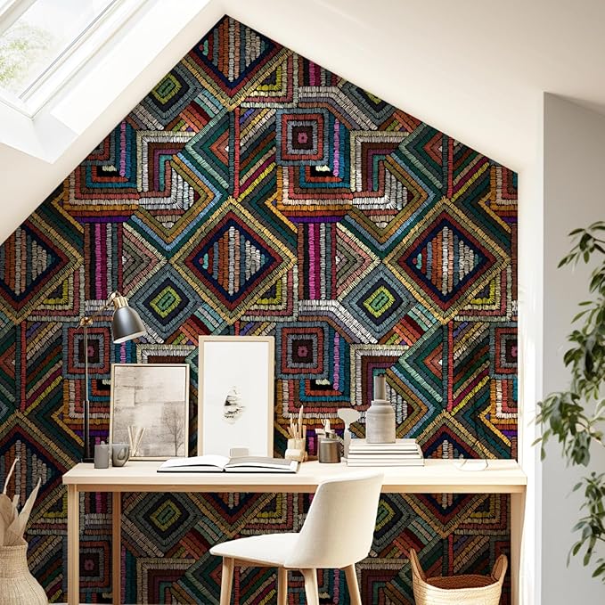 Retro Textured Peel and Stick Wallpaper Geometric Patchwork color Mosaic