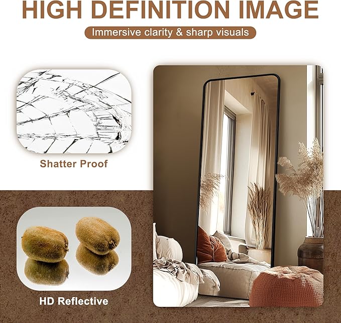 Delma Full Length Mirror, Wall Mounted, Freestanding or Leaning, Rounded