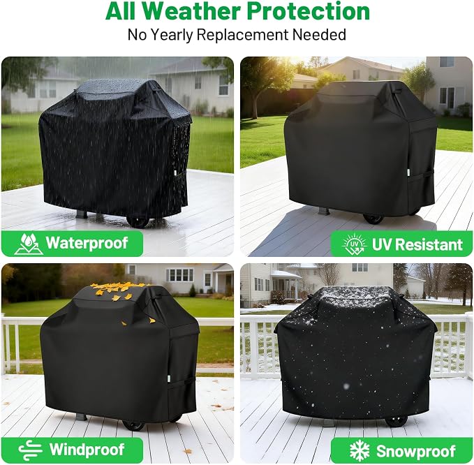 Grill Cover 50 Inch, Heavy Duty Waterproof BBQ Grill Cover for Outdoor Grill with Windproof Straps/Air Vents & Handles, Barbecue Gas Grill Cover for Weber, Char-Broil, Nexgrill, Black