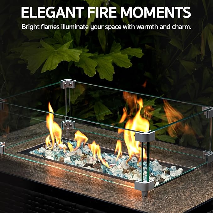 GASPRO 10 lbs Fire Glass for Propane Fire Pit, 1/2-Inch Reflective Fireplace Glass Rocks for Fire Pit Table, Light Blue Copper White