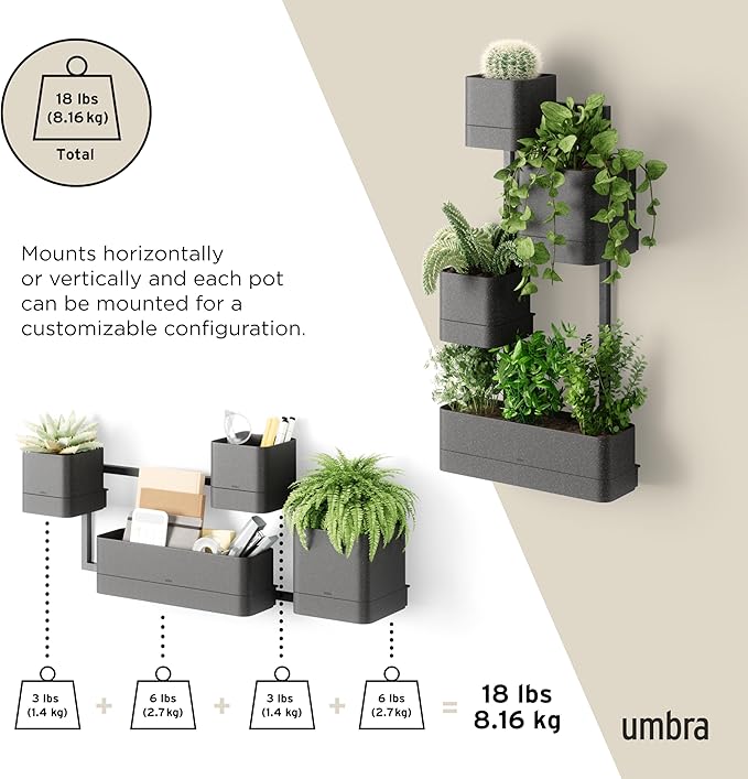 Umbra Cubiko Wall Planter with 4 Lightweight and Durable Pots