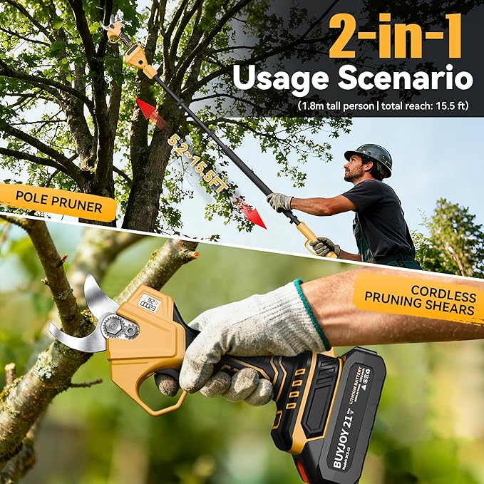 2-in-1 Pole Pruning Shears, 1.4" Cutting Diameter Cordless Electric Pole Pruners - Brushless Motor, 2x4.0Ah Batteries, Extra SK5 Blade, 4 Modes Adjustable Branch Cutter for Garden & Flower (Blue)