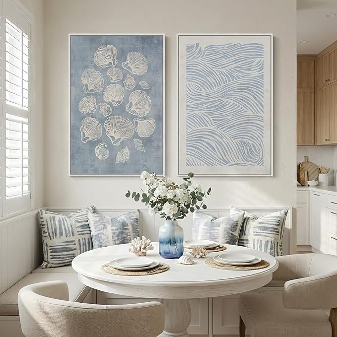 Framed Abstract Coastal Blue White Wall Art