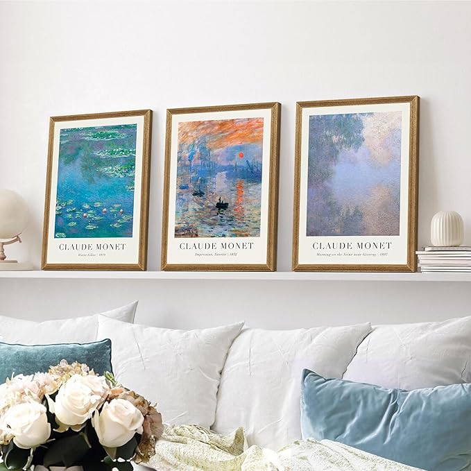 SYWENNOI Wood Framed Wall Art, Claude Monet Famous Paintings Collection