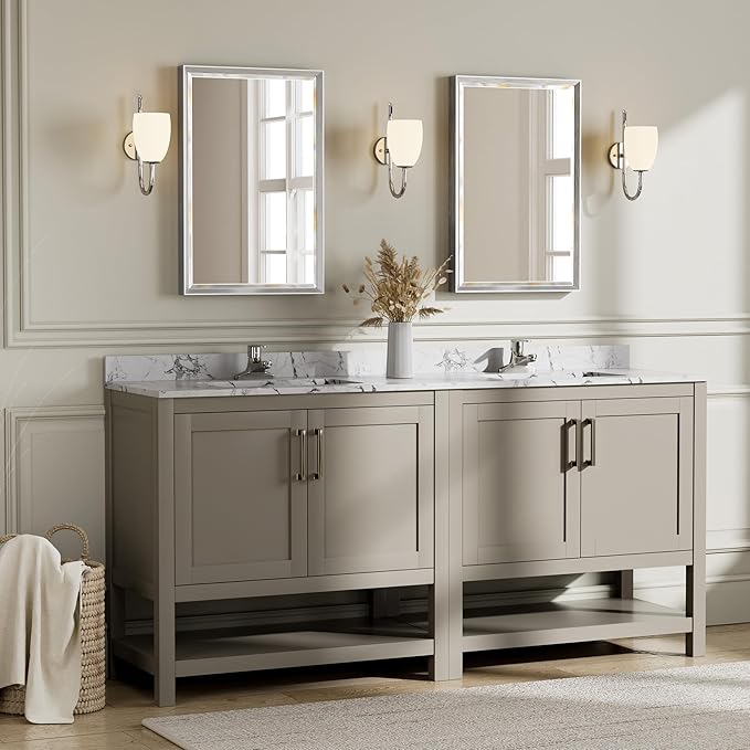 Silver Bathroom Mirror, Rustproof Rectangle Silver Framed Mirror