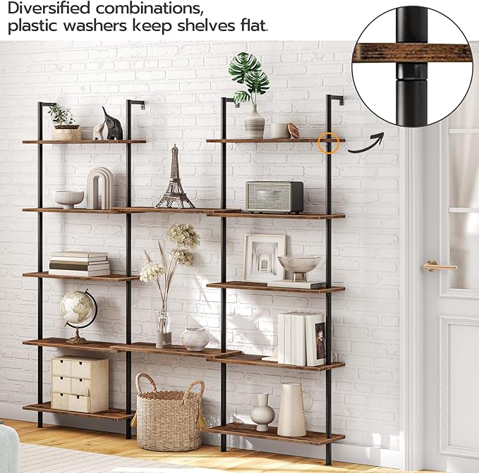 HOOBRO DIY Ladder Shelf, 6-Tier Wall Mounted Bookshelf, Office Vertical Bookcase