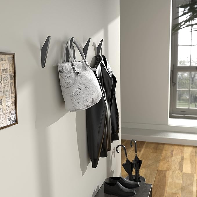 COCOYA 2Pack Metal Wall Hooks, Minimalist Coat Hooks Matte Black Simple Modern