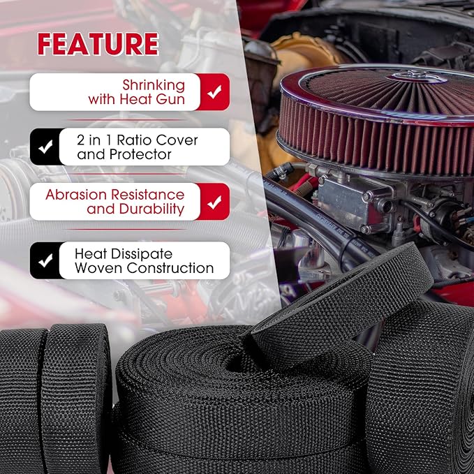 2 in 1 Heat Shrink Braided Sleeving Fabric Tubing-Ideal fit Irregular Shape Hose/Cable/Wire (1"(25mm), 60FT)