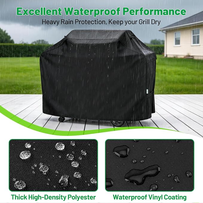 Grill Cover for Outdoor Grill 65 Inch, Arborlily Heavy Duty Waterproof Gas BBQ Grill Cover for Weber, Char-Broil, Nexgrill, Windproof BBQ Barbecue Cover with Straps/Air Vents & Handles, Black