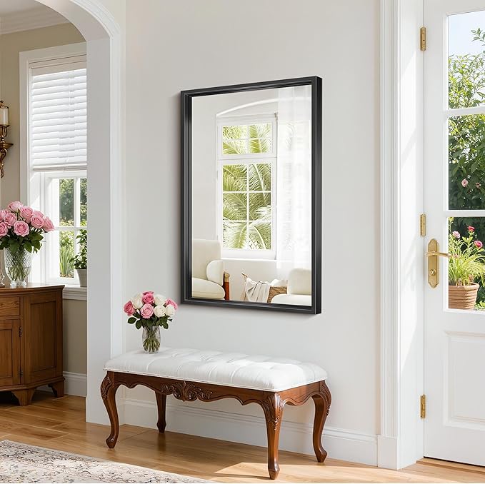 Black Framed Mirror 24"x40", Brushed Black Bathroom Mirrors