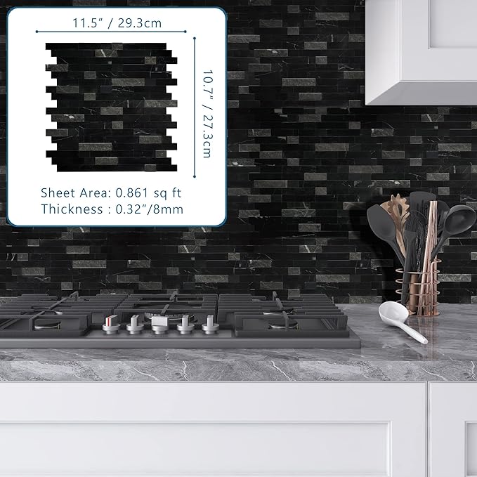 SUNWINGS 5-Sheet Peel and Stick Mosaic Natural 3D Stone Self Adhesive Marble