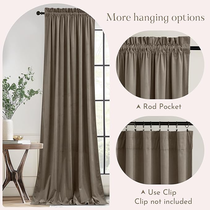 NICETOWN Taupe Velvet Curtains 84 inches Long
