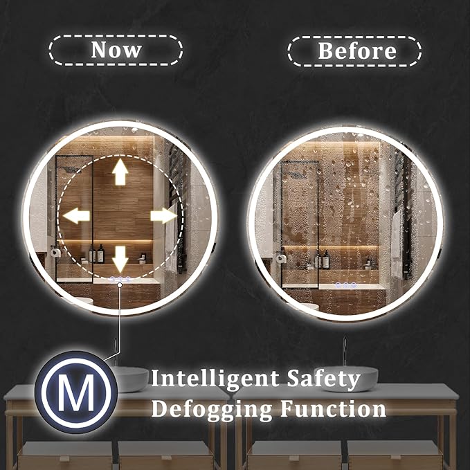 BEAUTYPEAK 28x28 LED Round Bathroom Mirror