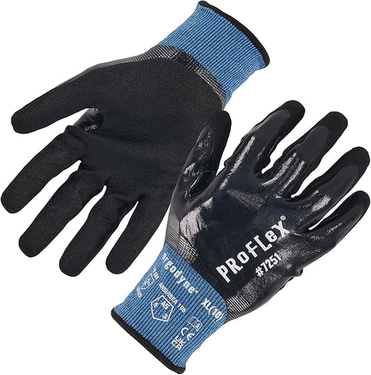 Ergodyne ProFlex 7251 Fully Coated Nitrile Work Gloves, Oil/Water Resistant, ANSI/ISEA 105-2016 A5 Cut Resistance, Touchscreen Capable