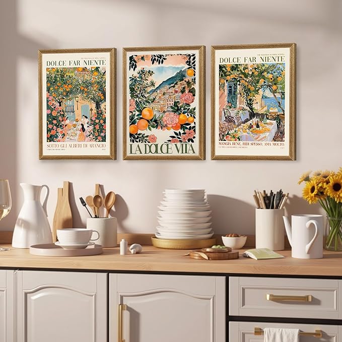 SYWENNOI 3 Pieces Wood Framed Italy Scenes Canvas Wall Art, Tuscan Wall Decor