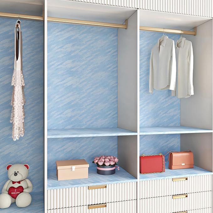 ReWallpaper 30in x 16.5ft Blue Textured Wallpaper Stick and Peel Crushed Velvet