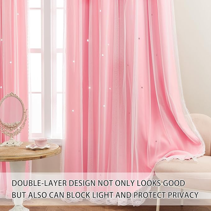 XiDi Pink Curtains for Bedroom Decor, Baby Pink Kids Blackout Curtains for