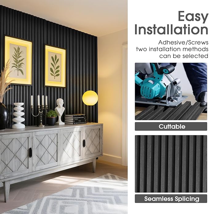 WPC Slat Wall Panels 8 Pack 96" x 8.2", Waterproof Fluted Wall Paneling