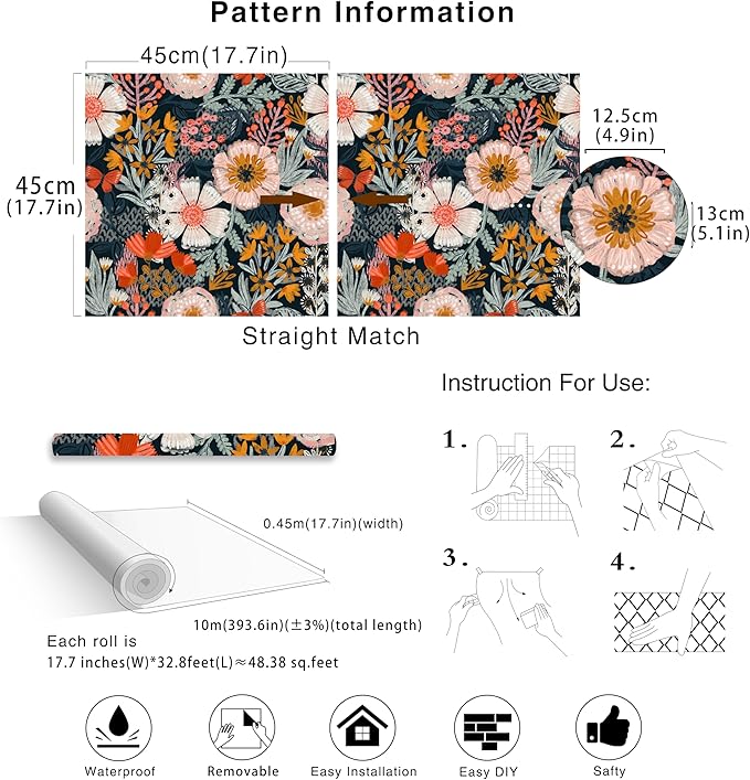 HAOKHOME Boho Peel and Stick Wallpaper Floral Wall Paper Removable