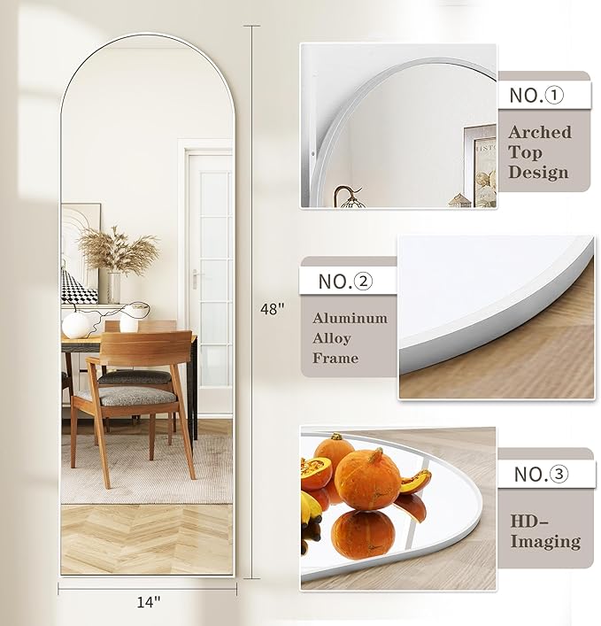 Arched Full Length Door Mirror 14x48, Metal Frame