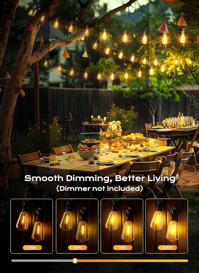Brightown Outdoor String Lights, 180FT 60+2 LED ST38 LED Patio Lights Shatterproof, Dimmable IP65 Waterproof Connectable Hanging Outdoor Light for Backyard, Porch, Deck, Balcony