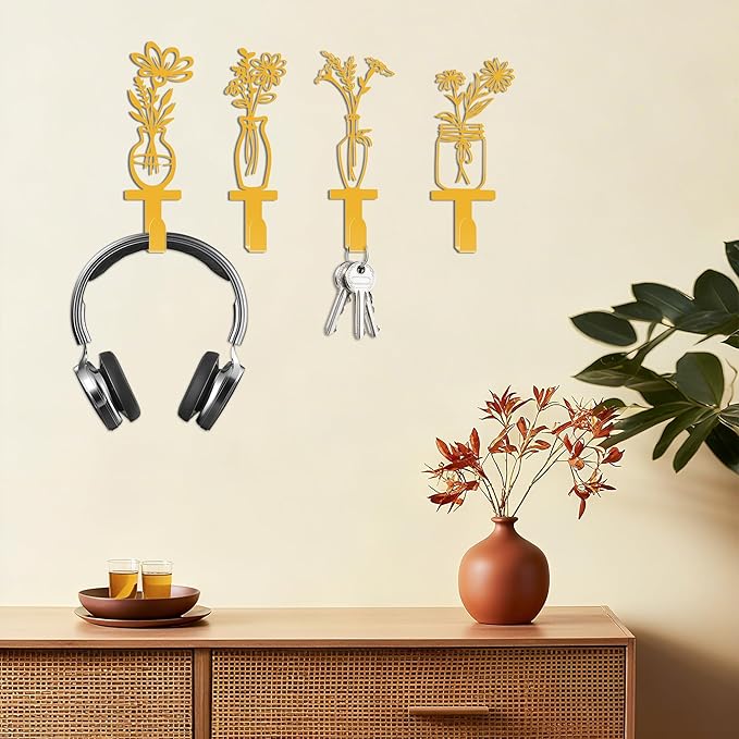 Decorative Wall Hooks, Metal Flowers Wall Decor