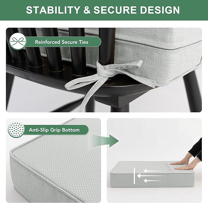 Summsun Patio Cushions for Outdoor Furniture, Faux Linen Water Resistant Backrest and Deep Seat Cushion Set with Non-Slip Bottom, Ties, Removable Cover, 24 x 24 Inch, Light Grey