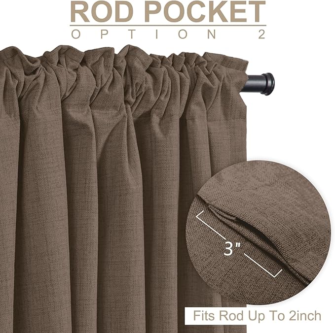 100% Blackout Shield Dark Brown Linen Blackout Curtains