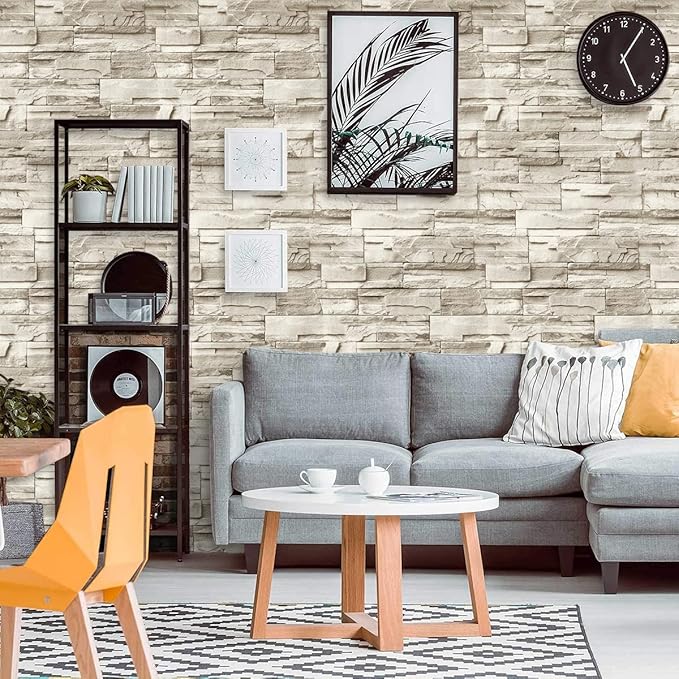 Jeweluck Stone Wallpaper Peel and Stick Brick Wallpaper 17.7”×787.4” Brick
