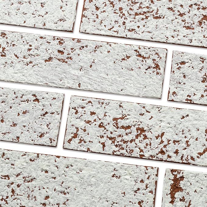 100 Whitewash Red Faux Brick Wall Tiles, 3D Thin Brick Veneers