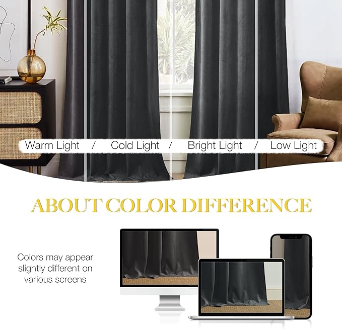 NICETOWN Grey Luxury Velvet Curtain Panels, Home Decoration Window Treatment