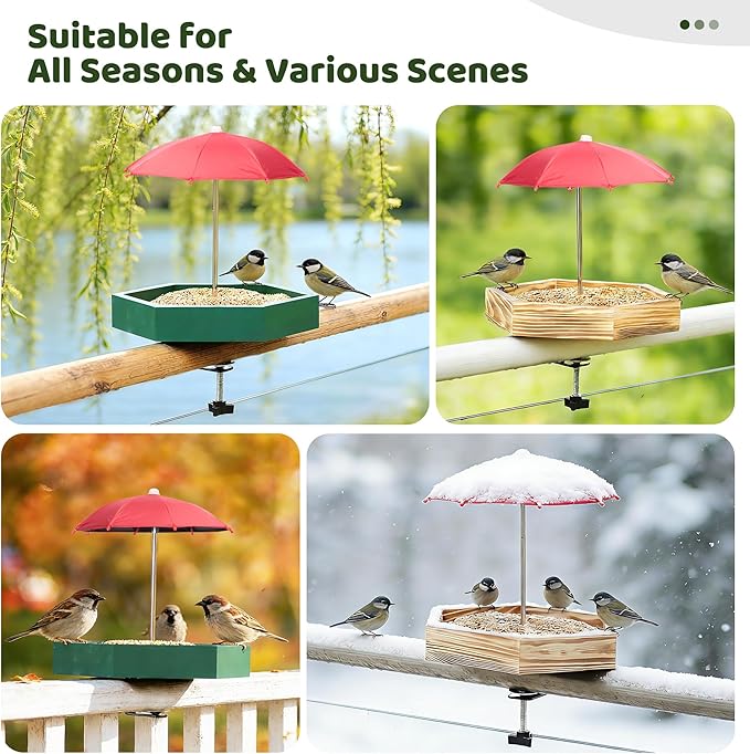 MIXXIDEA Bird Feeder Tray for Railing, Balcony Platform Deck Bird Feeders for Outside, Sturdy Wooden Birds Feeder for Attracting Wild Birds (Brown)