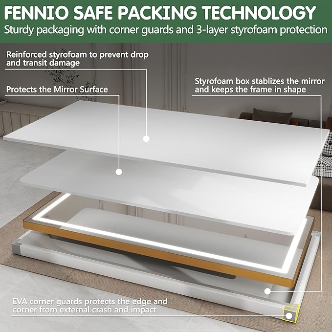FENNIO Full Length Mirror with Lights, Wall Mounted Hanging Mirror with Lights