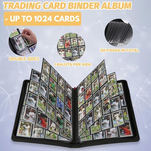 GERMUN Trading Card Binder - Premium 16 Pocket Card Holder for 1000+ Cards | Double-Sided Album (Red)