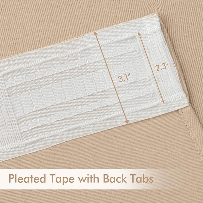 MIULEE Back Tab Beige Curtains 102 Inch Long 2 Panels Set