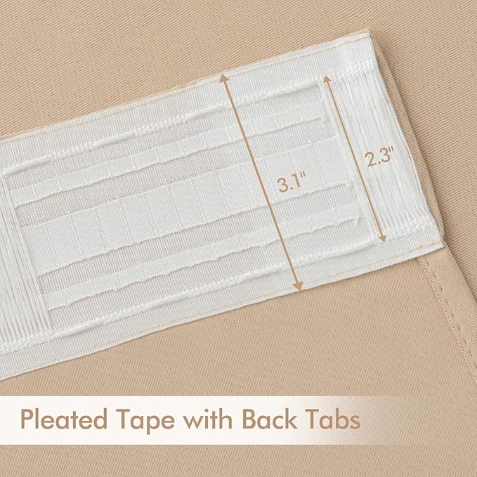 MIULEE Back Tab Beige Curtains 120 Inch Long 2 Panels Set