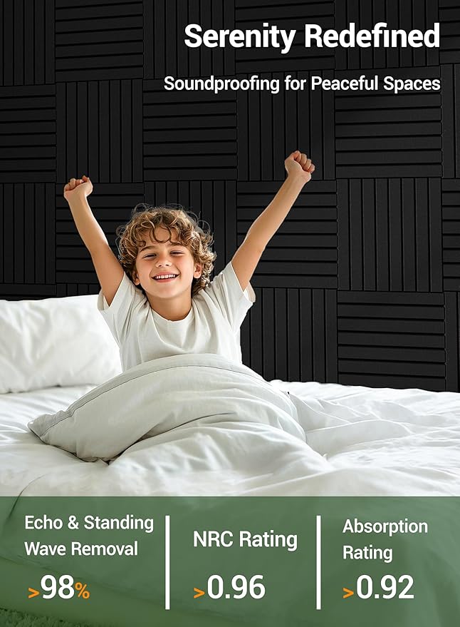 Waister 12 Pack Soundproof Wall Panels, 0.47 inch Thicker High Density Acoustic