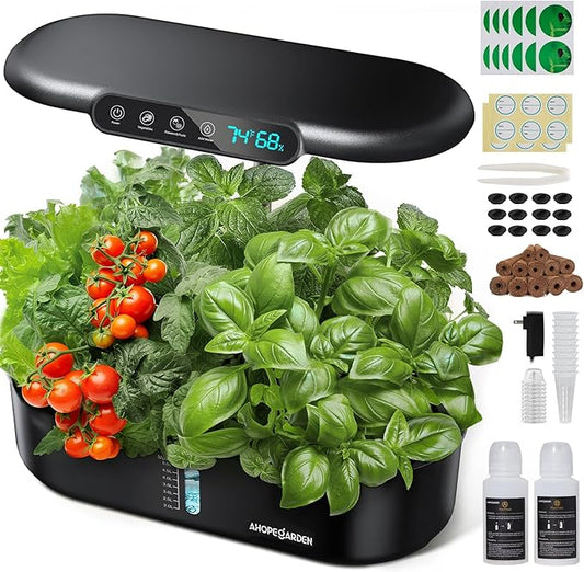 Ahopegarden Hydroponics Growing System kit: 12 Pods Indoor Herb Garden with Smart Environmental Detection - Full Spectrum LED Grow Light for Growing Vegetablesï¼Herbs and Lettuce - Home Gardening