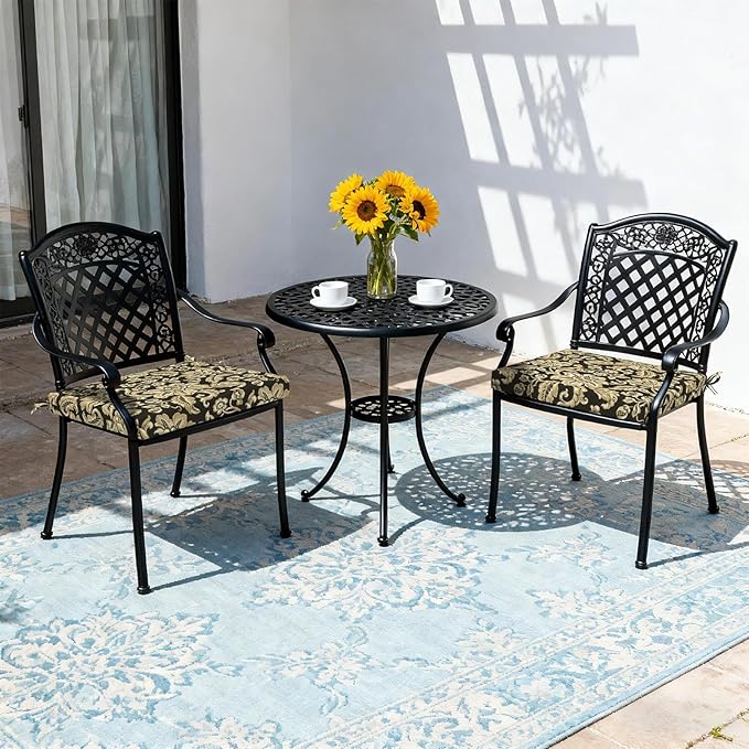 LVTXIII Outdoor Seat Cushions Set of 4 Square Corner Chair Cushions with Ties, Patio Chair Pads for Home Office and Patio Garden Furniture Decoration 19"x19"x2", Jacobean Black