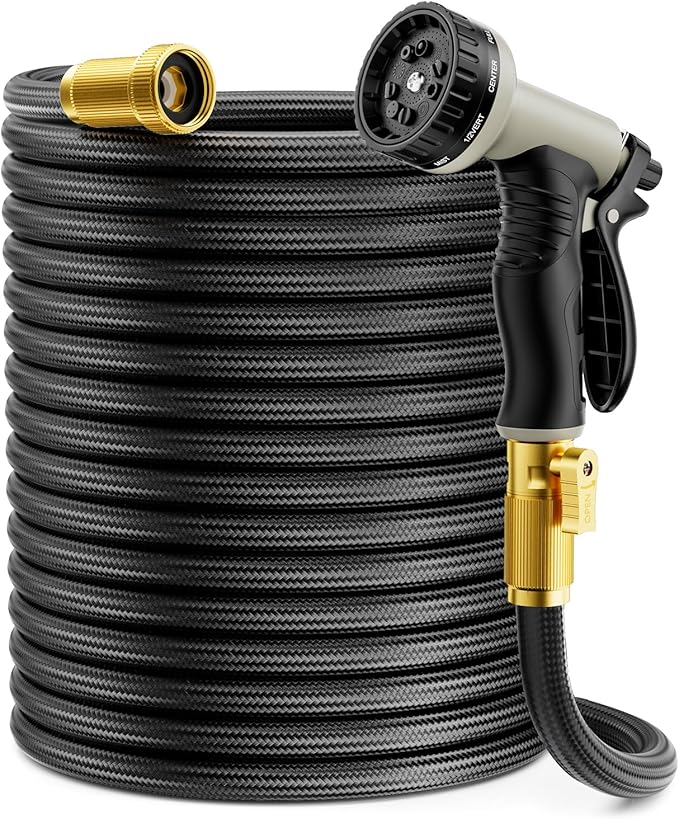 Garden Hose 50 ft Non-Expandable, Flexible Water Hose, Lightweight Hose with 10-Function Nozzle for Yard, Portable, Leak Proof, All-Weather Water Pipe for Outdoor, Car Wash, RV, Lawn