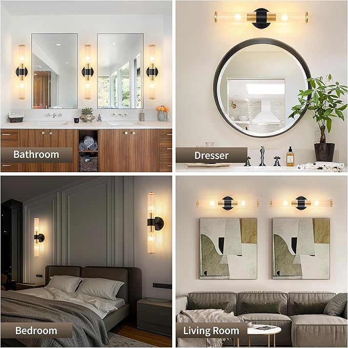 Black Gold Battery Operated Wall Sconces Set of 2, Rechargeable Wall Lights