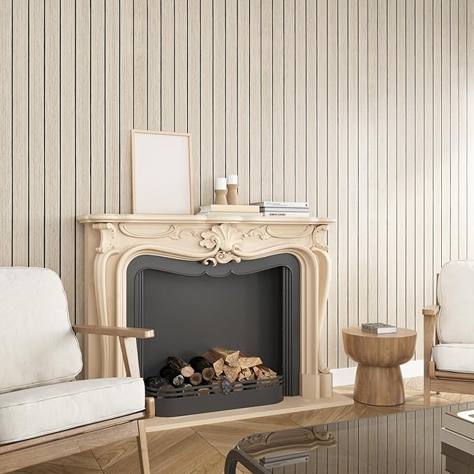VEELIKE Coastal Oak Wood Wall Panels Peel and Stick Light Oak Wood Slat Wall