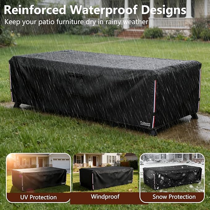 Patio Furniture Covers Waterproof,600D Heavy Duty Patio Cover for 6/7/8 PCS Sets Sectional Sofa Couch Dining Rocking Swivel Chairs Ottomans Coffee Table,111L x 74W x 28H inch Black