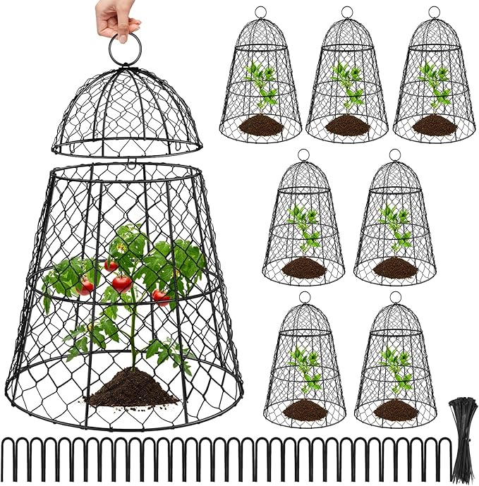 8 Pcs Garden Cloches for Plants, Metal Extra Large Chicken Wire Cloche Plant Covers, Garden Netting Plant Protectors from Animals to Keep Squirrel, Rabbit, Chicken and Bird Out 17" H x 13" D Black