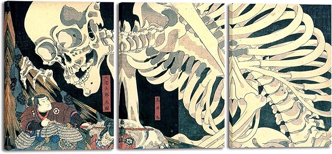 Wieco Art 3 Piece Witch and Skeleton Ukiyo-E by Utagawa Takiyasha Historic