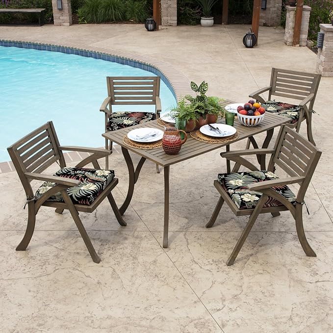 Arden Indoor/Outdoor Seat Or Rocking Chair Cushion, 19 x 18, Water Repellent, Rain Proof, Fade Resistant Cushion for Rocking Or Dining Chairs Simone Black Tropical