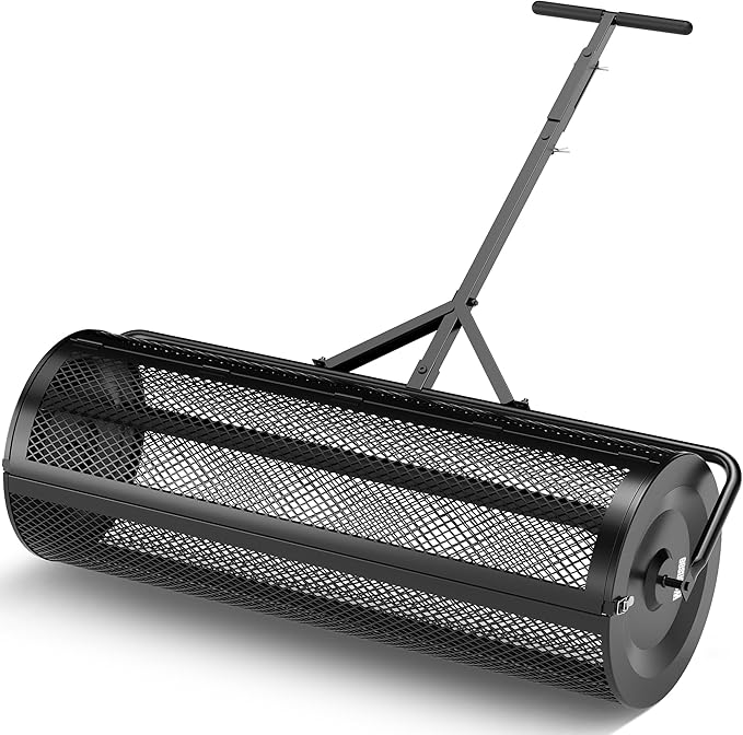 Walensee 44 Inch Compost Spreader Peat Moss Spreader with Side-Latch Design, Upgraded Large-Capacity Metal Mesh Roller for Lawn and Garden Care, Durable Manure Spreader for Seeding and Fertilizing